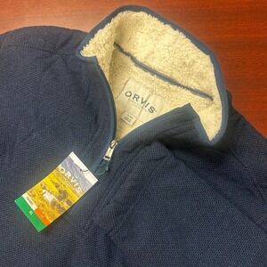 Orvis 1/4 Zip Brighton Pullover Mens XL Blue Sherpa Lined Fleece Sweater NWT